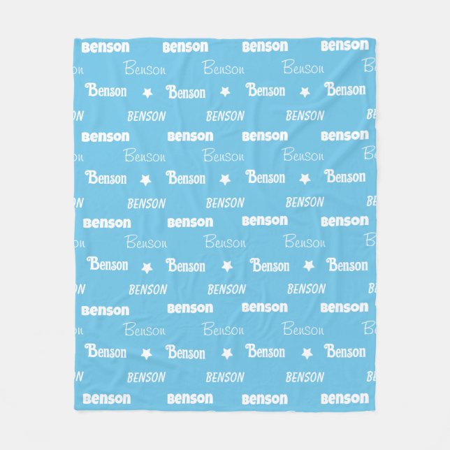 Cute sky blue repeating name personalised fleece blanket (Front)
