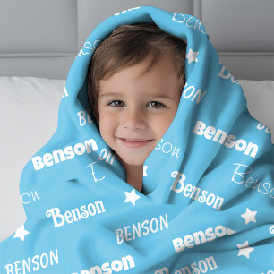 Cute sky blue repeating name personalised fleece blanket