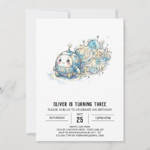 Cute Sky Blue Robot Birthday Invitation