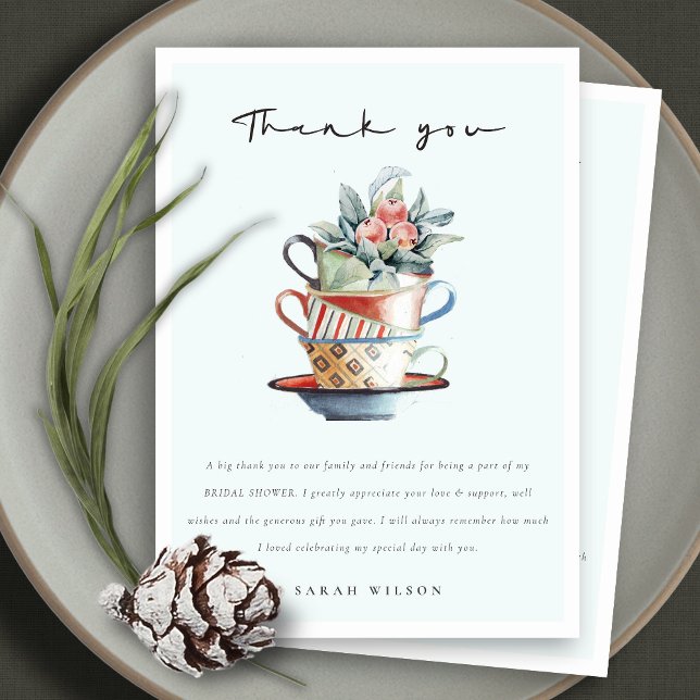 Cute Sky Blue Stacked Cup Baby Shower Tea Party Thank You Card (Creator Uploaded)