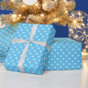 Cute sky blue white custom monogram initial gift wrapping paper