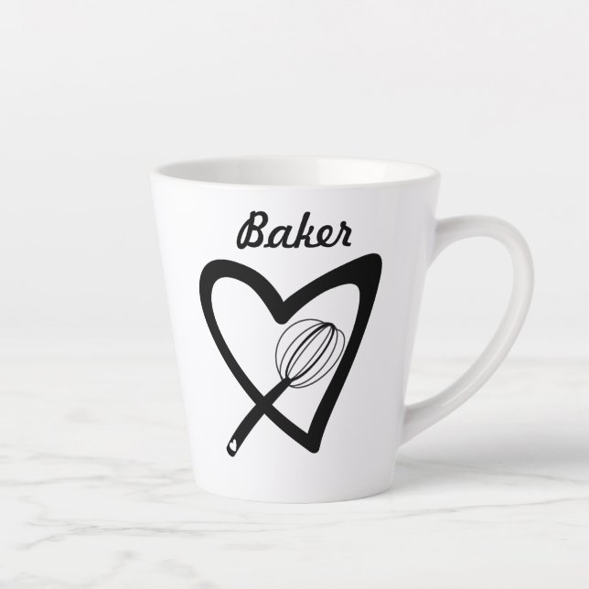 Cute Slanted Heart Whisk Bakery Baker Cake Latte Mug (Right)