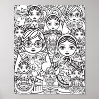 Cute Slavic Folk Art Nesting Dolls Family Colourin