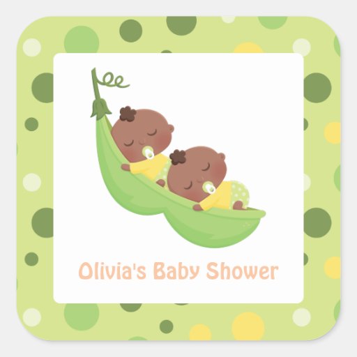 Image of Cute Sleeping African American Twins Baby Shower Square Sticker