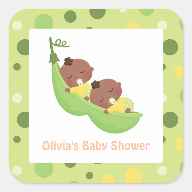 Cute Sleeping African American Twins Baby Shower Square Sticker (Front)