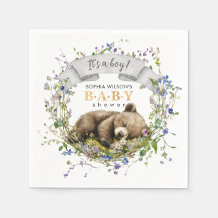 Cute Sleeping Baby Bear Baby Shower Napkins