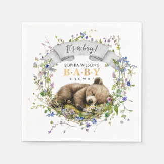 Cute Sleeping Baby Bear Baby Shower Napkins