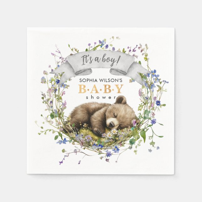 Cute Sleeping Baby Bear Baby Shower Napkins (Front)