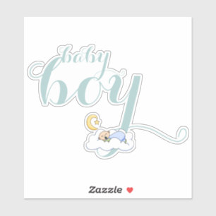 Cute sleeping baby boy blue typography nursery