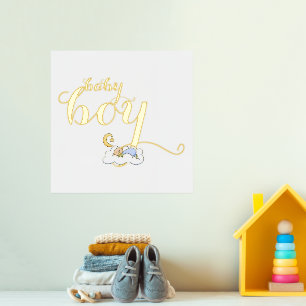Cute sleeping baby boy typography gold foil prints
