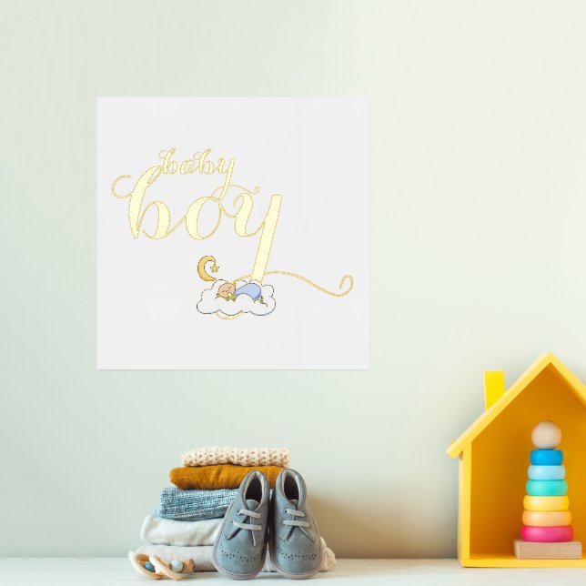 Cute sleeping baby boy typography gold foil prints (In Situ (Nursery 3))