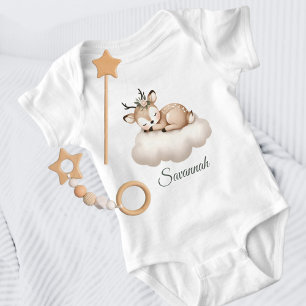 Cute Sleeping Baby Deer on the Cloud Girly Bodysuit