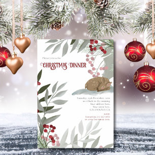 Cute Sleeping Baby Deer Red Berries Grey Foliage Foil Card