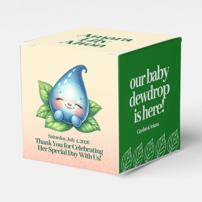 Cute Sleeping Baby Dewdrop Baby Shower Favour Box (Front Side)