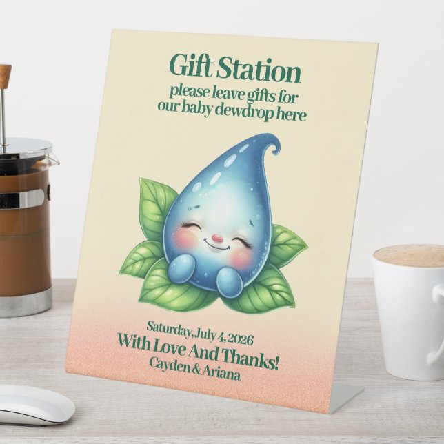 Cute Sleeping Baby Dewdrop Baby Shower Gifts Pedestal Sign (In SItu)