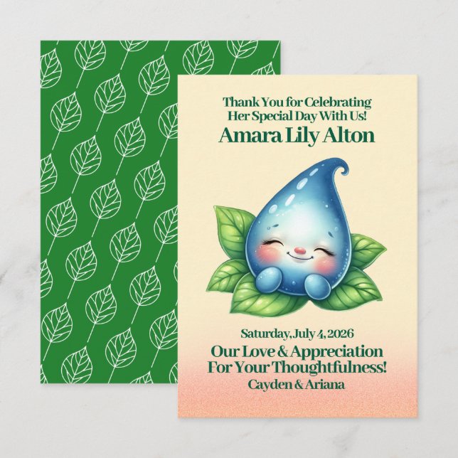 Cute Sleeping Baby Dewdrop Baby Shower Thank You Card (Front/Back)