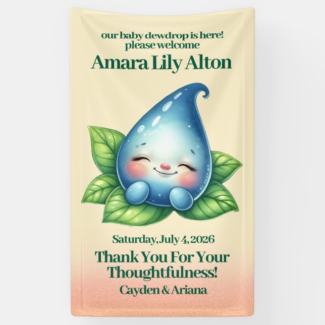 Cute Sleeping Baby Dewdrop Baby Shower Welcome Banner (Vertical)