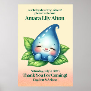Cute Sleeping Baby Dewdrop Baby Shower Welcome Poster