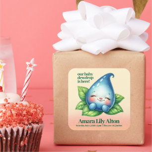 Cute Sleeping Baby Dewdrop Baby Shower Welcome Square Sticker