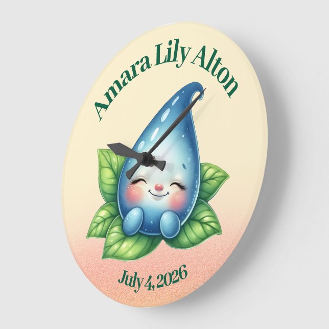 Cute Sleeping Baby Dewdrop Nursery Room Large Clock (Angle)