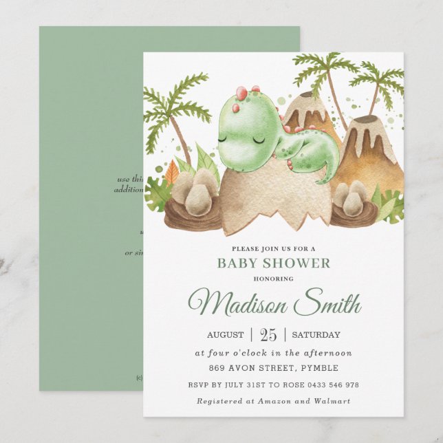 Cute Sleeping Baby Dinosaur Jurassic Boy Shower  Invitation (Front/Back)