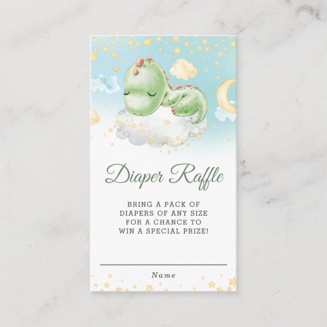 Cute Sleeping Baby Dinosaur Shower Diaper Raffle  Enclosure Card (Front)
