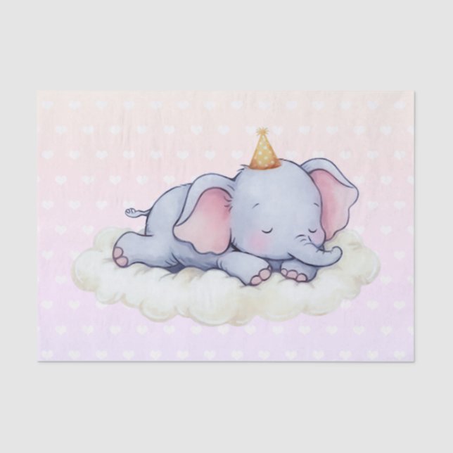 Cute Sleeping Baby Elephant Baby Shower Tissue Paper (Front)