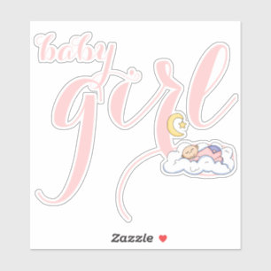 Cute sleeping baby girl pink typography nursery