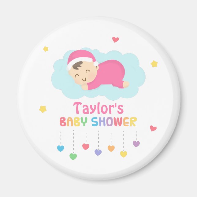 Cute Sleeping Baby Girl Shower Party Favours Magnet (Front)