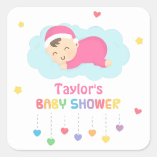 Cute Sleeping Baby Girl Shower Party Labels