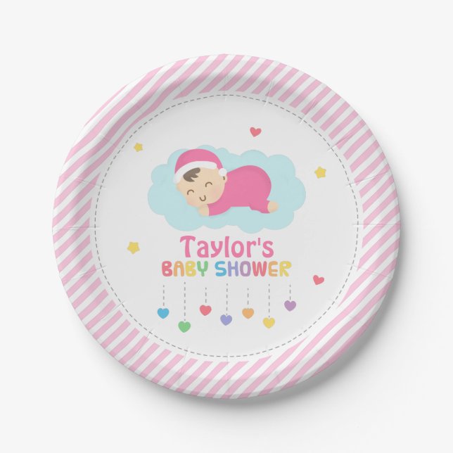 Cute Sleeping Baby Girl Shower Party Supplies Paper Plate (Front)