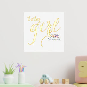 Cute sleeping baby girl typography gold foil prints