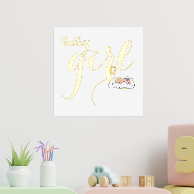 Cute sleeping baby girl typography gold foil prints (In Situ (Nursery 2))