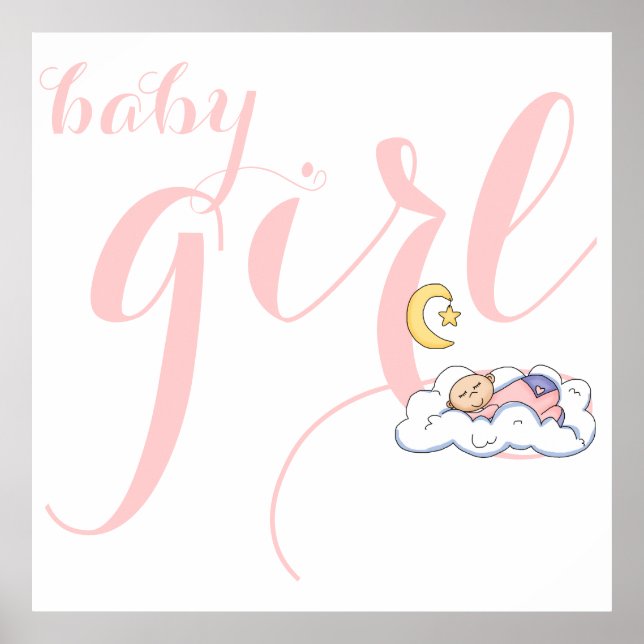 Cute sleeping baby girl typography pink nursery poster (Front)
