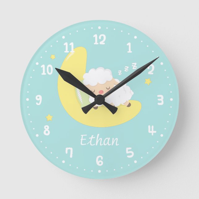 Cute Sleeping Baby Lamb Kids Nursery Room Decor Round Clock (Front)