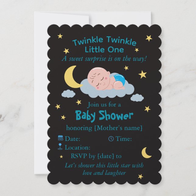 Cute Sleeping Baby on Cloud Baby Shower Card (Front)