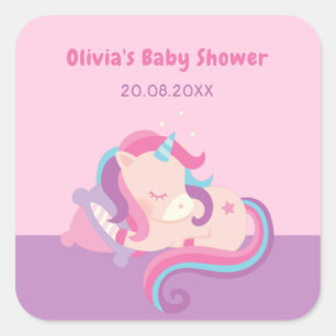 Cute Sleeping Baby Unicorn Baby Shower Decorative Square Sticker