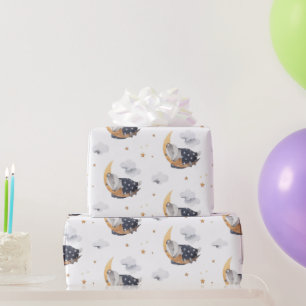 Cute Sleeping Badger on Moon Kids White Wrapping Paper