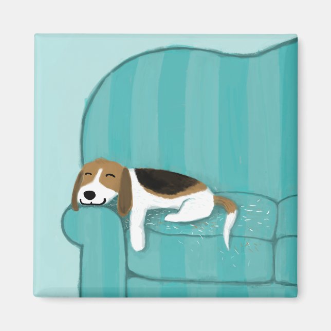 Cute Sleeping Beagle Dog at Home on the Couch Magnet (Front)
