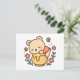 Cute Sleeping Bear Honey Pot Kawaii Design Postcard