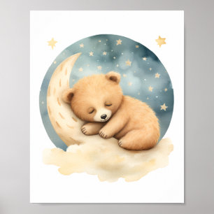 Cute sleeping Bear, Nursery Decor ,Watercolor Art,