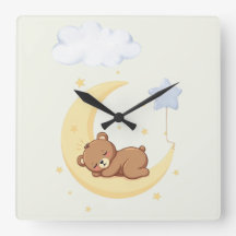 Cute  Sleeping Bear Nursery Wall Clock