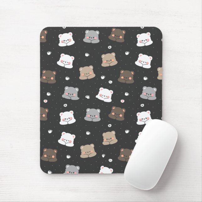 Cute Sleeping Bears Seamless Pattern in Neutral Co Mouse Mat (With Mouse)