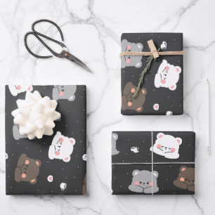 Cute Sleeping Bears Seamless Pattern in Neutral Co Wrapping Paper Sheet