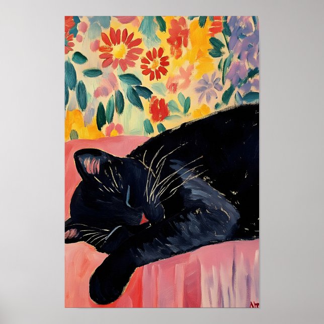 Cute Sleeping Black Cat Poster (Front)