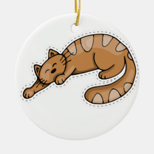 Cute Sleeping Brown Kitty Cat Ceramic Tree Decoration