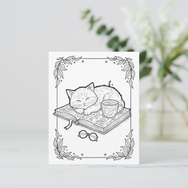 Cute Sleeping Cat Coloring Page (Standing Front)