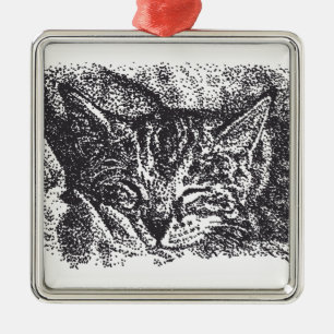 Cute Sleeping Cat Drawing Metal Tree Decoration