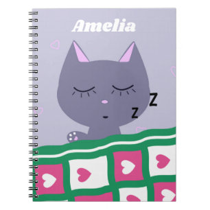 Cute Sleeping Cat in Bed Personalised Notebook