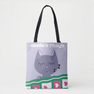 Cute Sleeping Cat in Bed Personalised Tote Bag